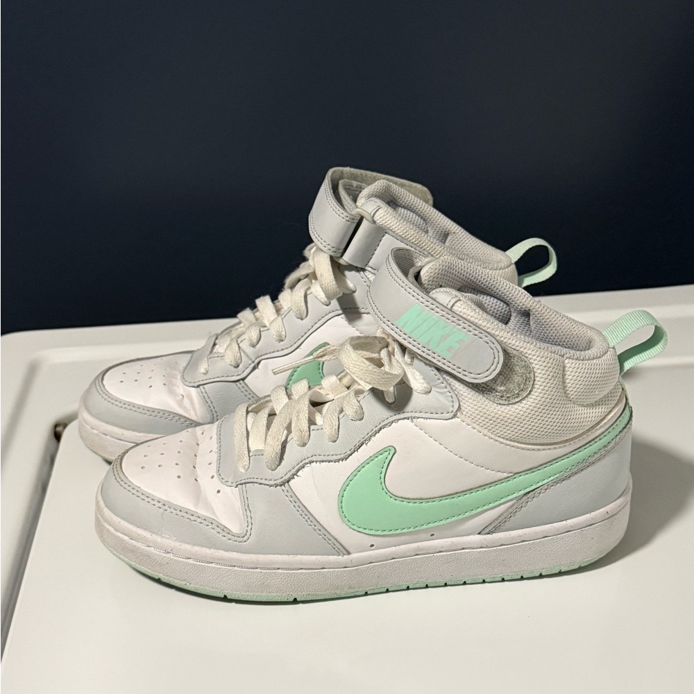 Nike White and Mint Mid-Top Sneakers